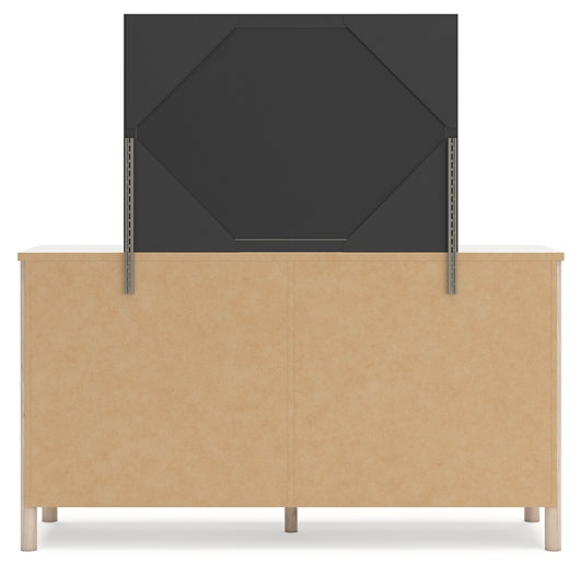 Cadmori Queen Upholstered Panel Bed with Mirrored Dresser and Chest