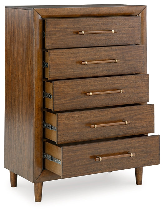Lyncott California King Upholstered Bed with Mirrored Dresser, Chest and Nightstand