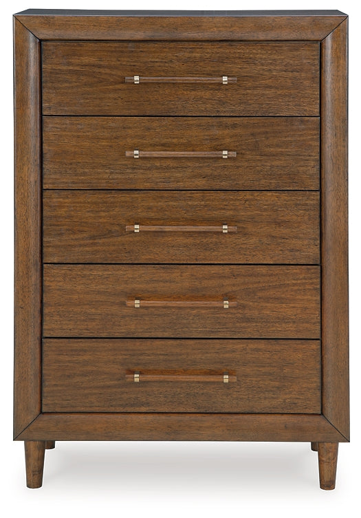 Lyncott California King Upholstered Bed with Mirrored Dresser, Chest and Nightstand