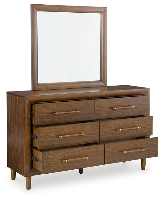Lyncott California King Upholstered Bed with Mirrored Dresser and Chest