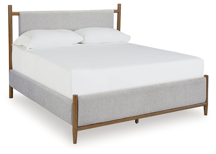 Lyncott California King Upholstered Bed with Mirrored Dresser and Chest