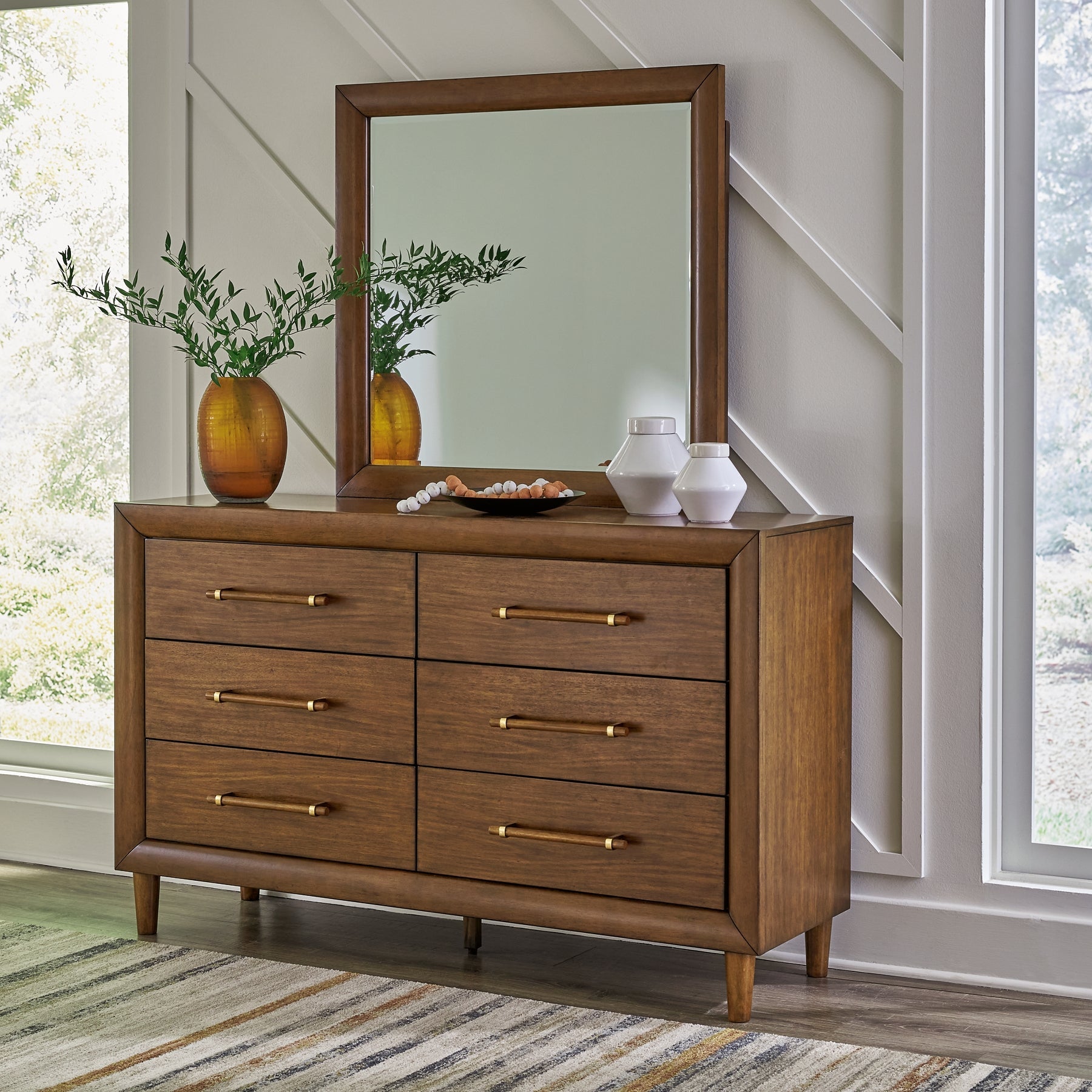 Lyncott King Upholstered Bed with Mirrored Dresser, Chest and Nightstand