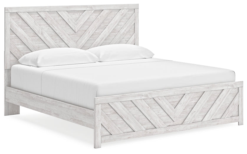 Cayboni King Panel Bed with Mirrored Dresser, Chest and Nightstand