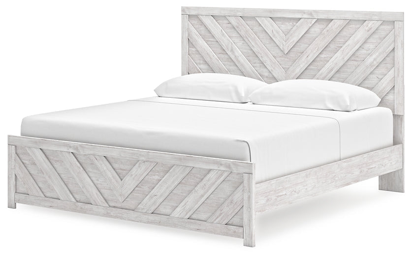Cayboni King Panel Bed with Mirrored Dresser, Chest and Nightstand