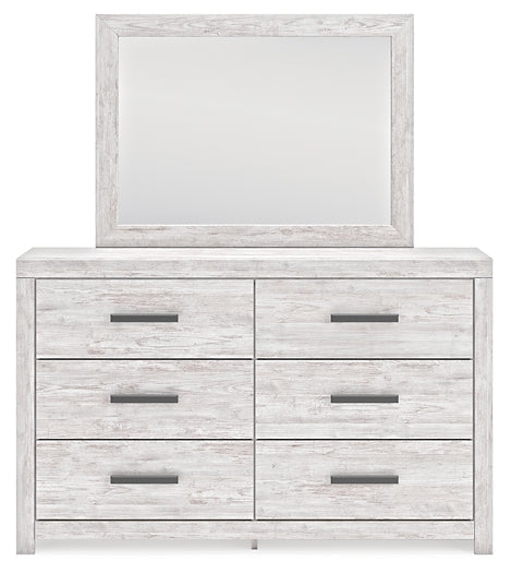 Cayboni King Panel Bed with Mirrored Dresser and Nightstand