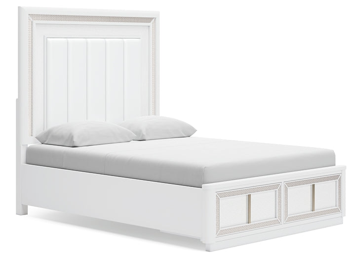 Chalanna Queen Upholstered Storage Bed with Mirrored Dresser and Chest
