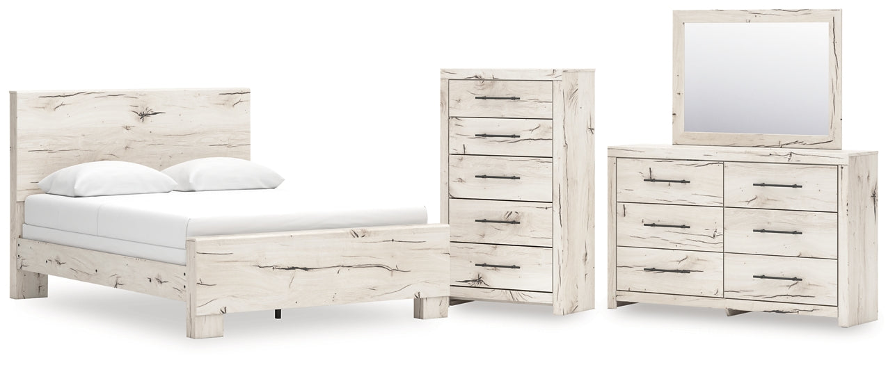 Lawroy Queen Panel Bed with Mirrored Dresser and Chest