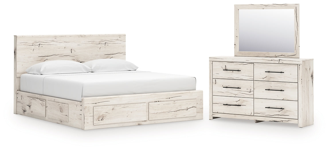 Lawroy King Panel Storage Bed with Mirrored Dresser