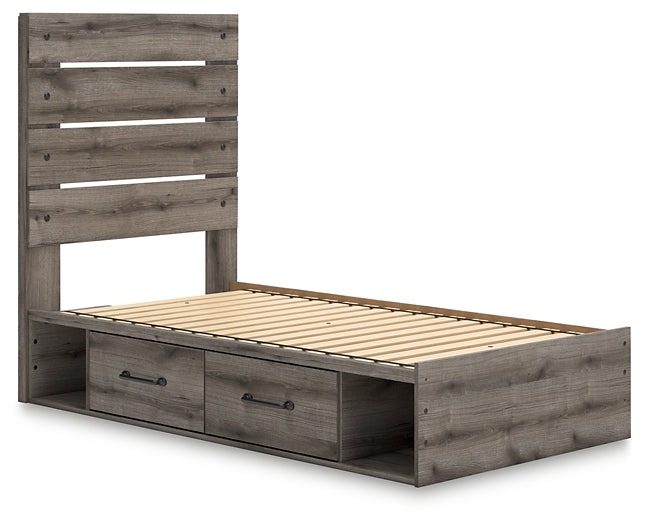 Graystorm Twin Panel Storage Bed with Mirrored Dresser and Nightstand