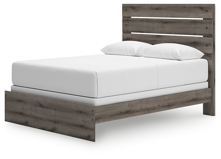 Graystorm Queen Panel Bed with Mirrored Dresser and Chest