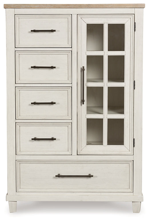 Shaybrock Queen Panel Bed with Mirrored Dresser and Chest