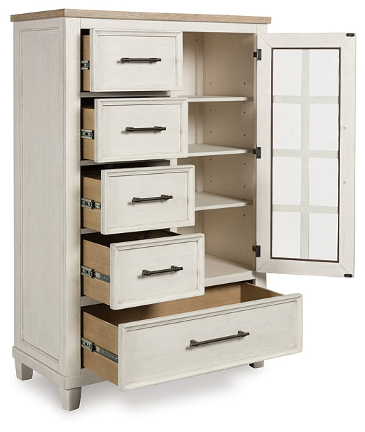 Shaybrock Queen Panel Bed with Mirrored Dresser and Chest