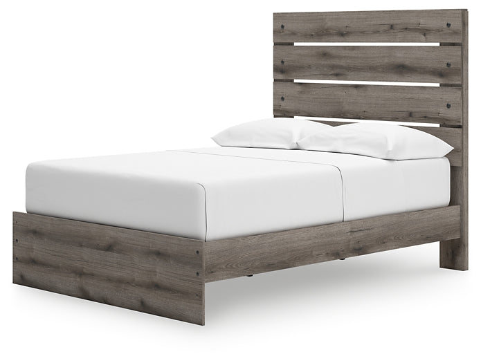 Graystorm Full Panel Bed with Storage with Mirrored Dresser and Nightstand