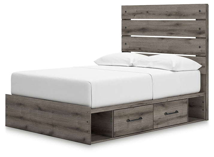 Graystorm Full Panel Bed with Storage with Mirrored Dresser and Chest
