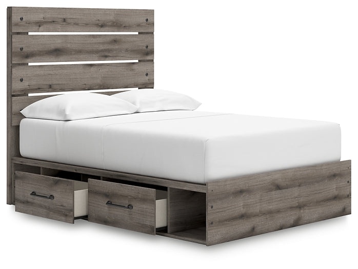 Graystorm Full Panel Bed with Storage with Mirrored Dresser and Nightstand