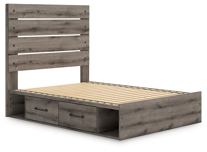 Graystorm Full Panel Bed with Storage with Mirrored Dresser and Nightstand