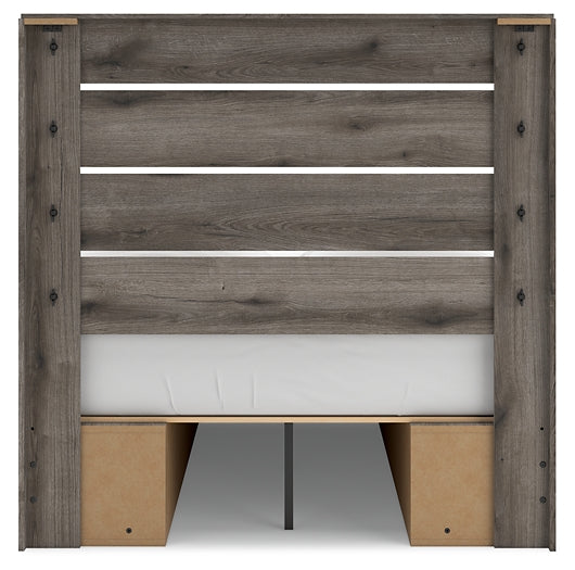 Graystorm Full Panel Bed with Storage with Mirrored Dresser and Nightstand