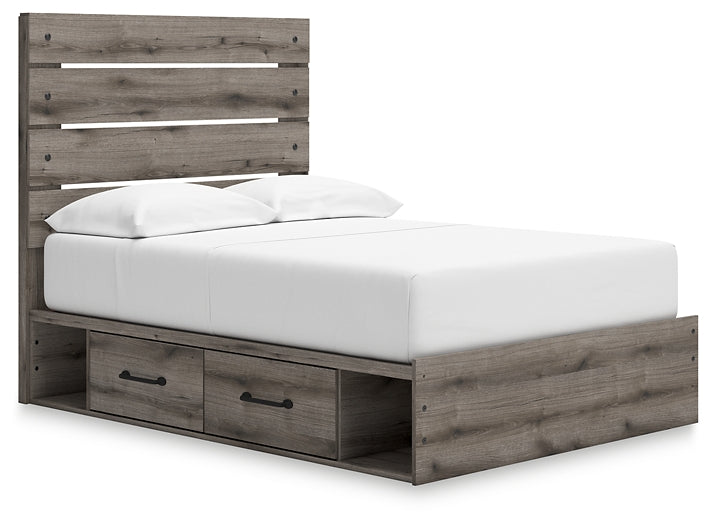 Graystorm Full Panel Bed with Storage with Mirrored Dresser and Chest