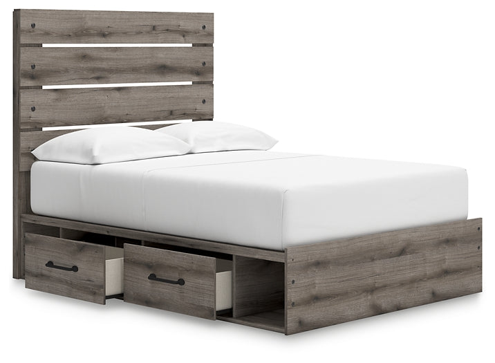 Graystorm Full Panel Bed with Storage with Mirrored Dresser and Chest