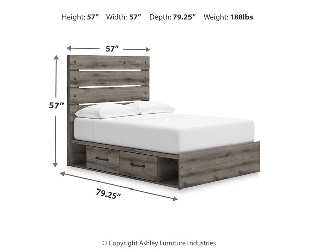 Graystorm Full Panel Bed with Storage with Mirrored Dresser and Chest