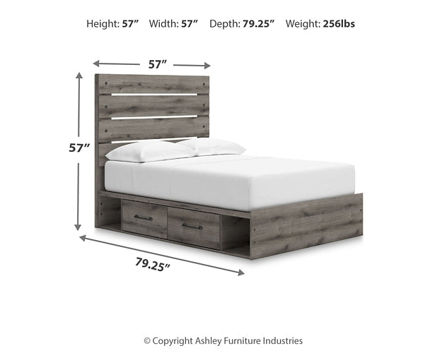 Graystorm Full Panel Bed with Storage with Mirrored Dresser