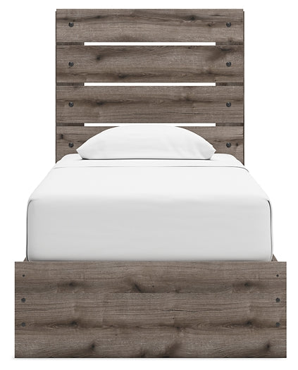 Graystorm Twin Panel Bed with Storage with Mirrored Dresser and Chest