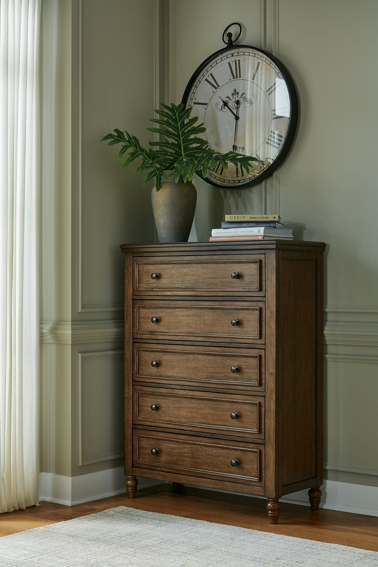 Sturlayne King Upholstered Panel Bed with Mirrored Dresser and Chest