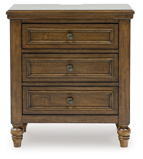Sturlayne California King Upholstered Panel Bed with Mirrored Dresser and Nightstand