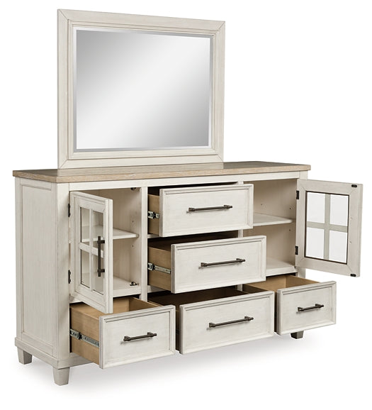 Shaybrock King Panel Bed with Mirrored Dresser and Chest