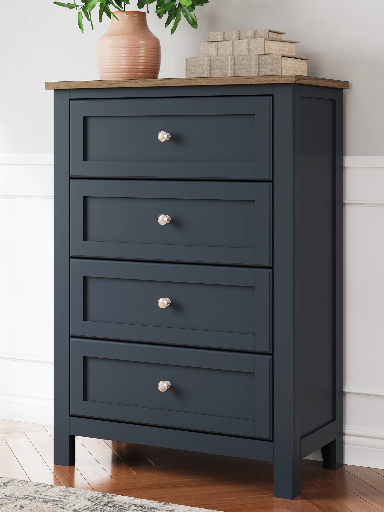 Landocken Full Panel Headboard with Mirrored Dresser, Chest and Nightstand