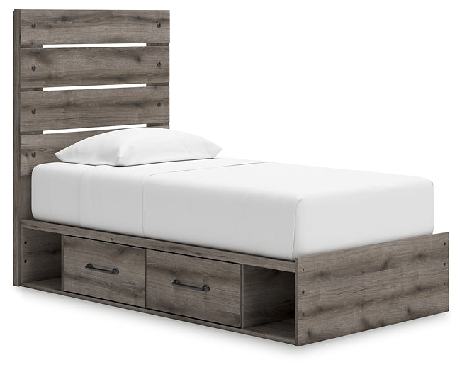 Graystorm Twin Panel Storage Bed with Mirrored Dresser and Chest