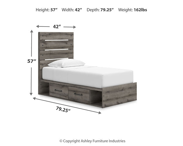 Graystorm Twin Panel Storage Bed with Mirrored Dresser and Chest