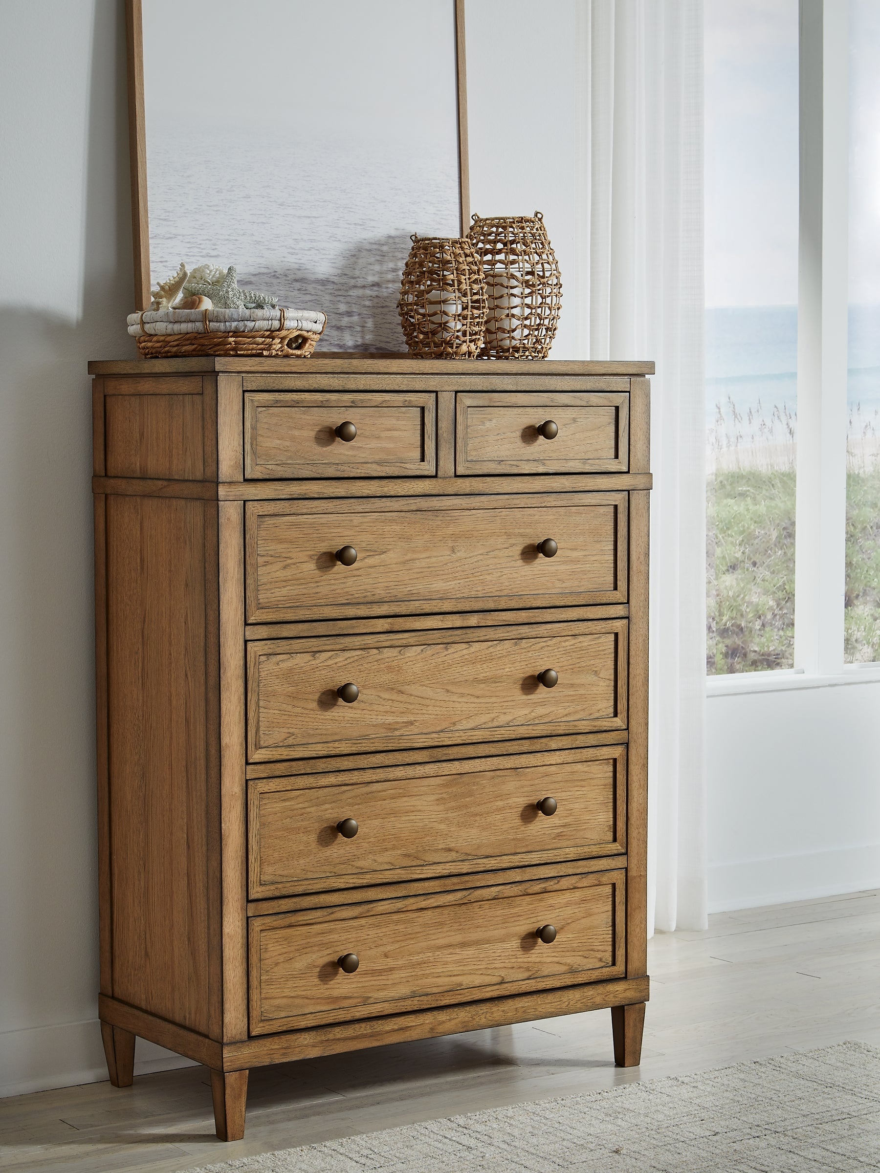 Sharlance California King Upholstered Panel Bed with Mirrored Dresser, Chest and Nightstand