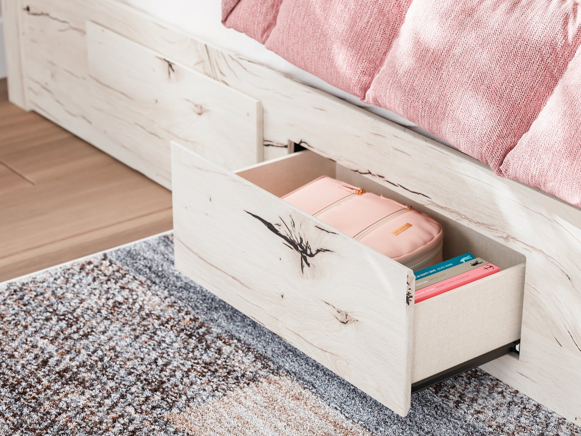 Lawroy Twin Panel Bed with Storage with Mirrored Dresser and Chest