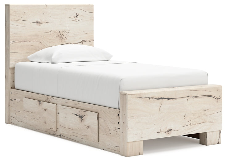 Lawroy Twin Panel Bed with Mirrored Dresser, Chest and Nightstand