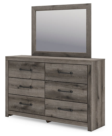 Graystorm King Panel Bed with Mirrored Dresser, Chest and Nightstand