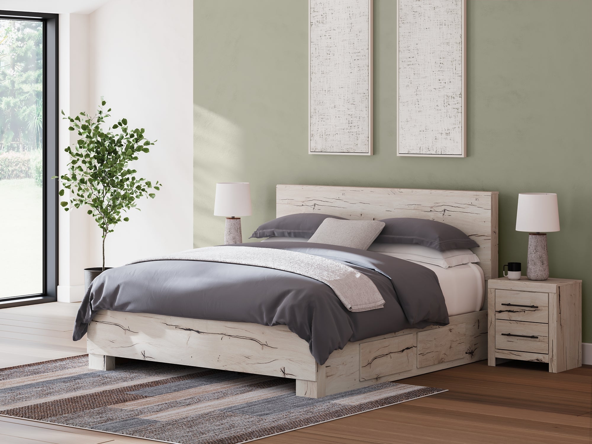 Lawroy King Panel Bed with Mirrored Dresser, Chest and Nightstand