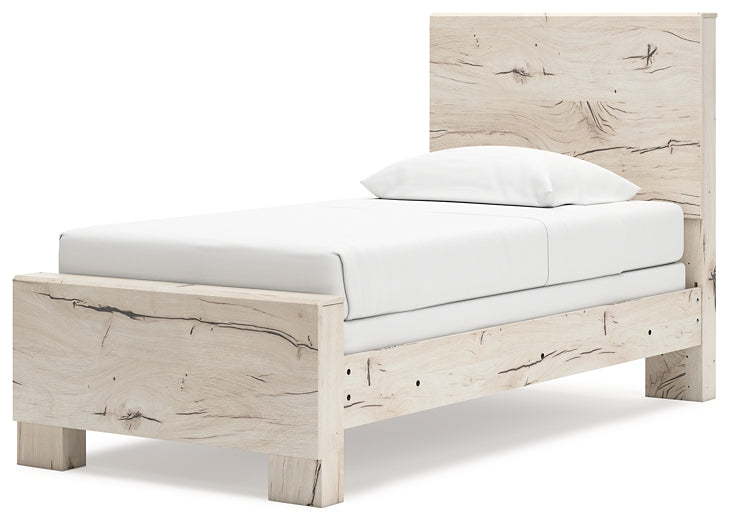 Lawroy Twin Panel Bed with Mirrored Dresser, Chest and Nightstand