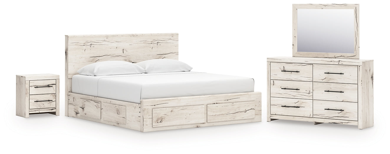Lawroy King Panel Storage Bed with Mirrored Dresser and Nightstand