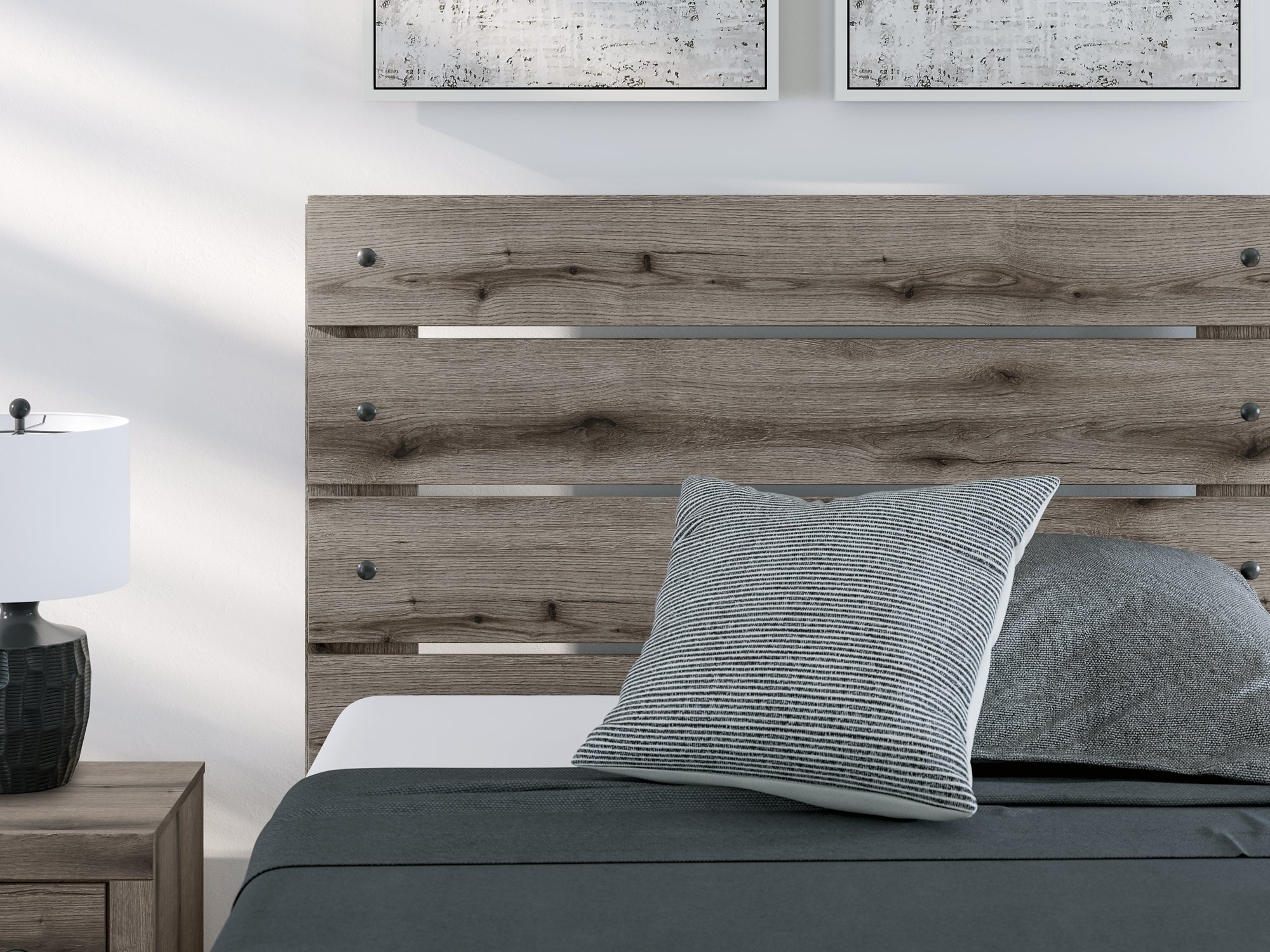 Graystorm Full Panel Bed with Mirrored Dresser and Nightstand