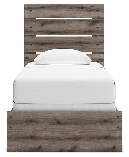 Graystorm Twin Panel Bed with Mirrored Dresser and Nightstand