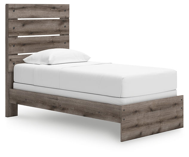 Graystorm Twin Panel Bed with Mirrored Dresser and Nightstand