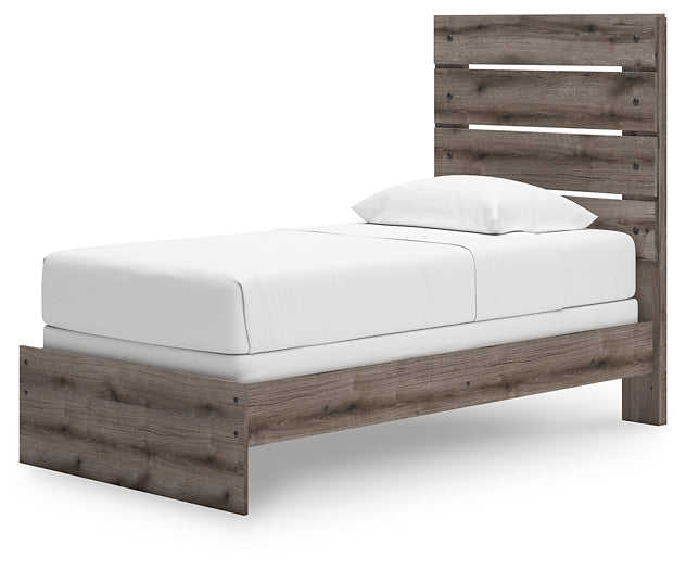 Graystorm Twin Panel Bed with Mirrored Dresser and Nightstand