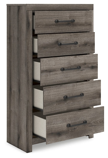 Graystorm Full Panel Bed with Mirrored Dresser and Chest