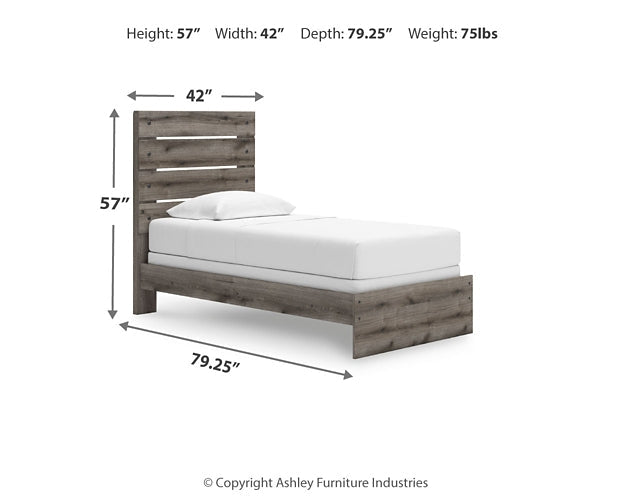 Graystorm Twin Panel Bed with Mirrored Dresser and Chest