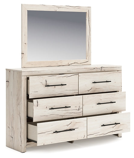 Lawroy King Panel Headboard with Mirrored Dresser, Chest and Nightstand