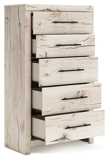 Lawroy King Panel Headboard with Mirrored Dresser, Chest and Nightstand