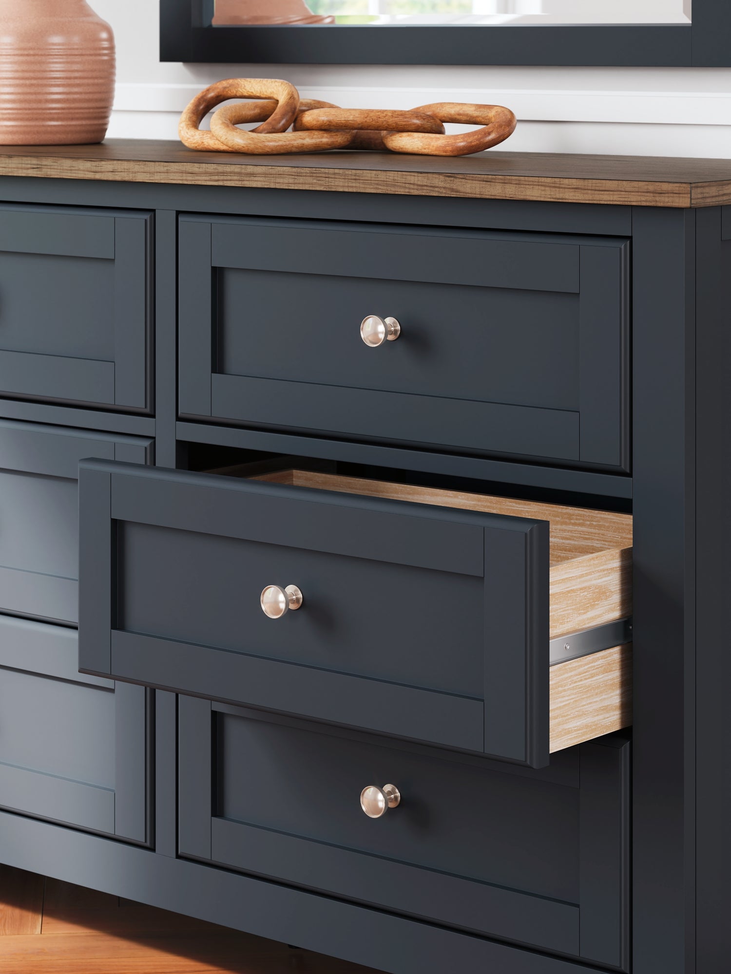 Landocken Twin Panel Headboard with Mirrored Dresser