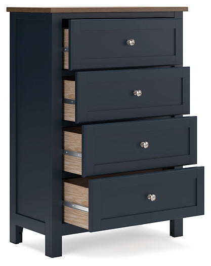 Landocken Twin Panel Headboard with Mirrored Dresser, Chest and Nightstand