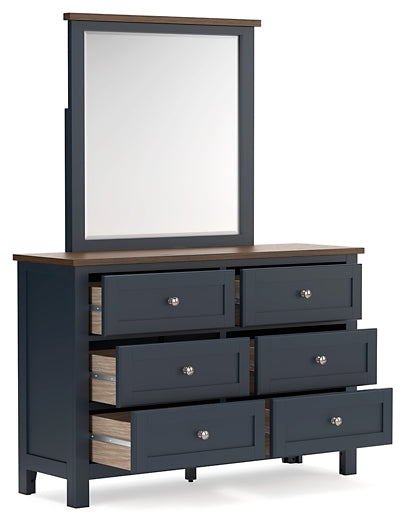 Landocken Queen Panel Headboard with Mirrored Dresser, Chest and Nightstand